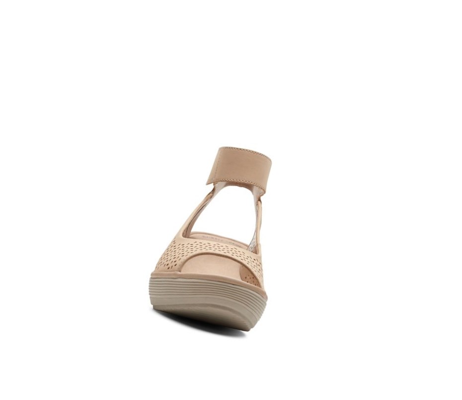 Sandalias Cuña Clarks Reedly Jump Textil Mujer Beige | HIAJ-42706