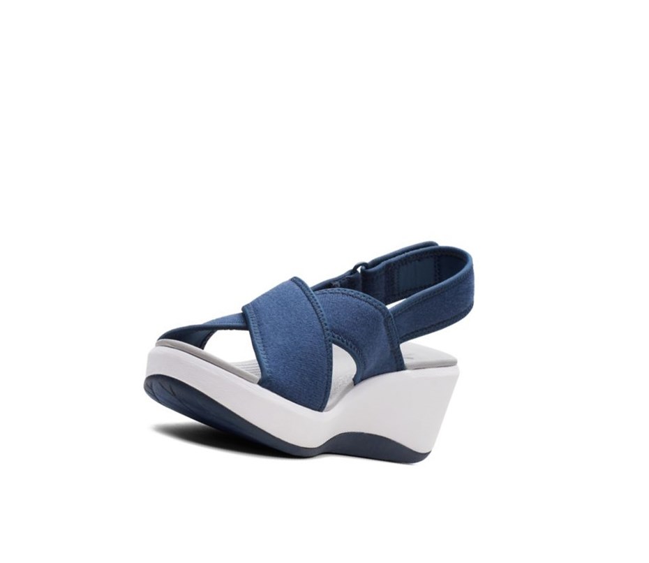 Sandalias Cuña Clarks Step Cali Cove Textil Mujer Azul Marino | UVEY-56820