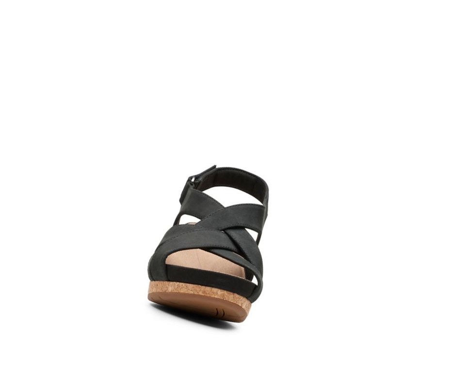 Sandalias Cuña Clarks Un Capri Step Nubuck Gamuza Mujer Negras | BYIU-19582