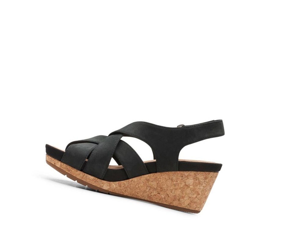 Sandalias Cuña Clarks Un Capri Step Nubuck Gamuza Mujer Negras | BYIU-19582