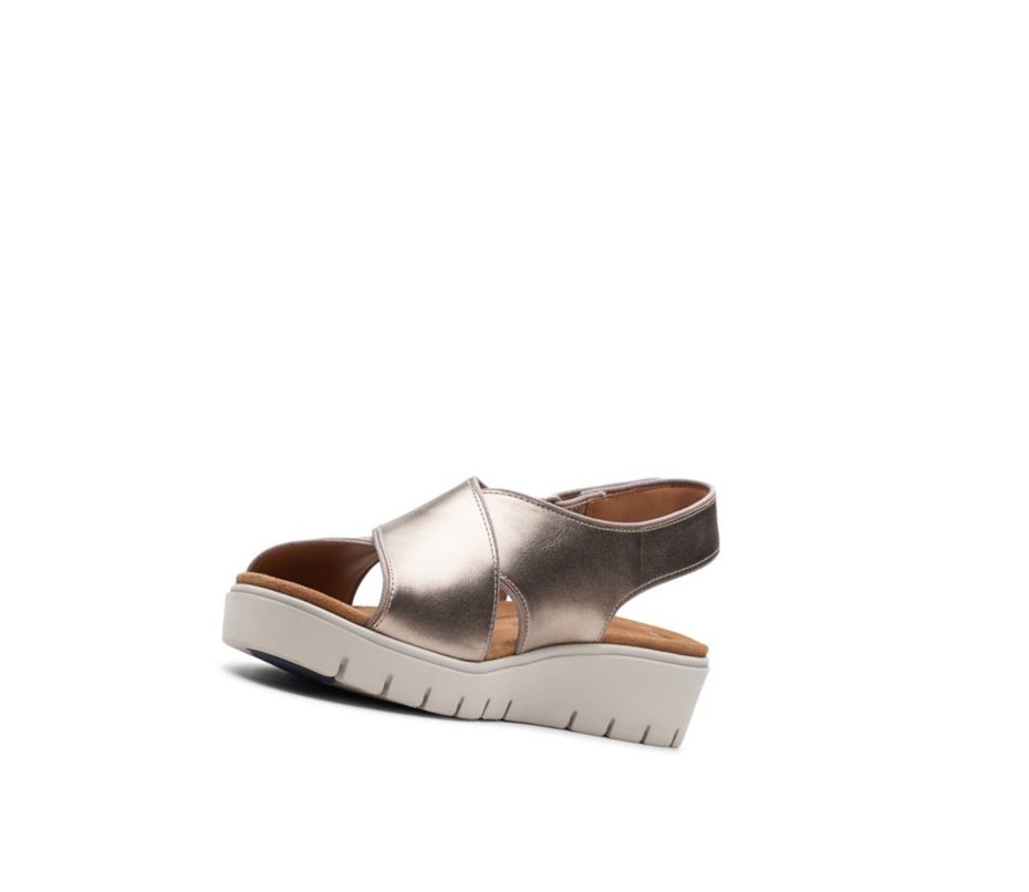 Sandalias Cuña Clarks Un Karely Sun Cuero Mujer Doradas Metal | OLKP-96287