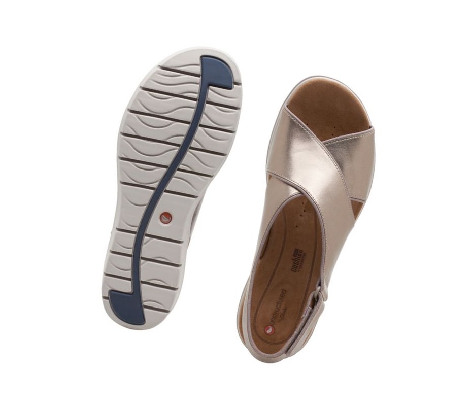 Sandalias Cuña Clarks Un Karely Sun Cuero Mujer Doradas Metal | OLKP-96287