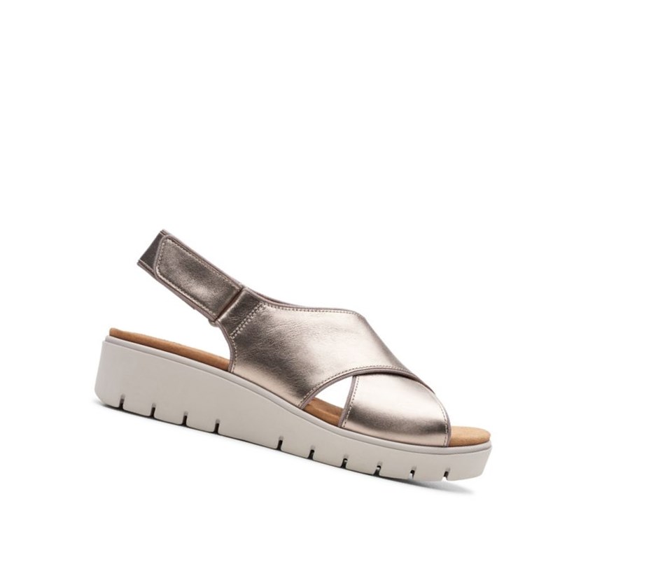 Sandalias Cuña Clarks Un Karely Sun Cuero Mujer Doradas Metal | OLKP-96287