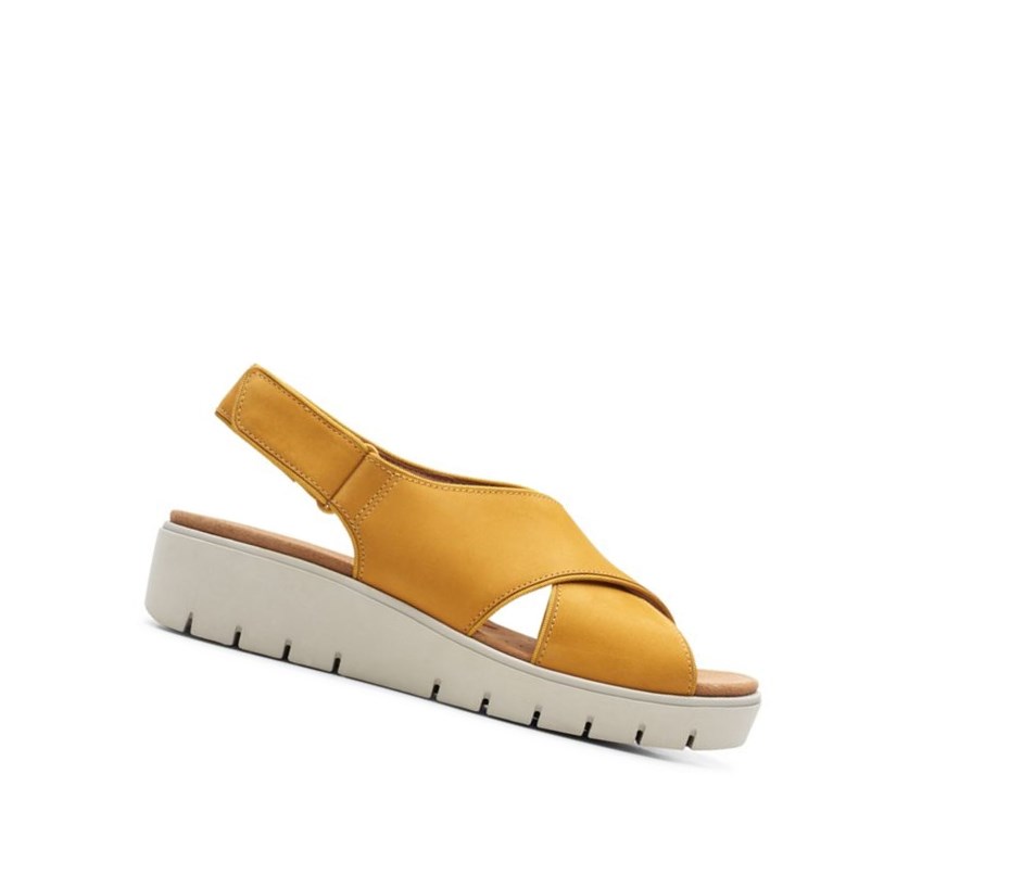 Sandalias Cuña Clarks Un Karely Sun Nubuck Gamuza Mujer Amarillo | AGBS-30947