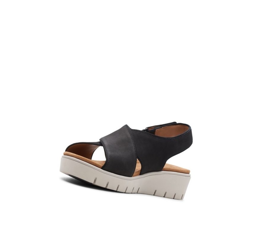 Sandalias Cuña Clarks Un Karely Sun Nubuck Gamuza Mujer Negras | EXBT-78021