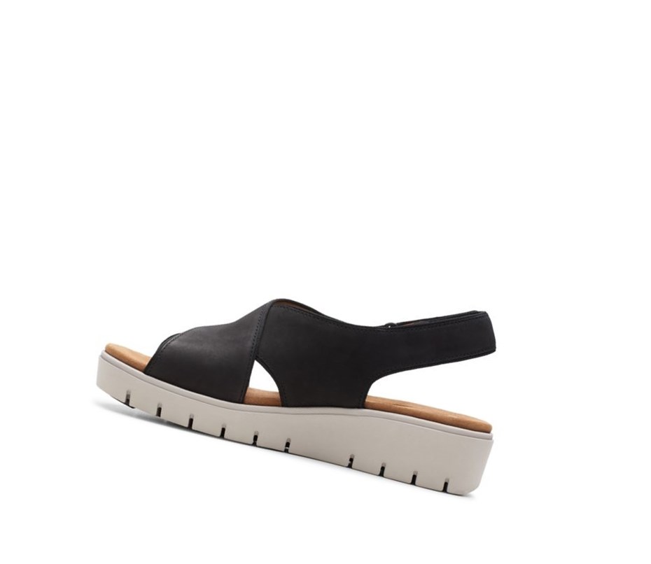 Sandalias Cuña Clarks Un Karely Sun Nubuck Gamuza Mujer Negras | EXBT-78021