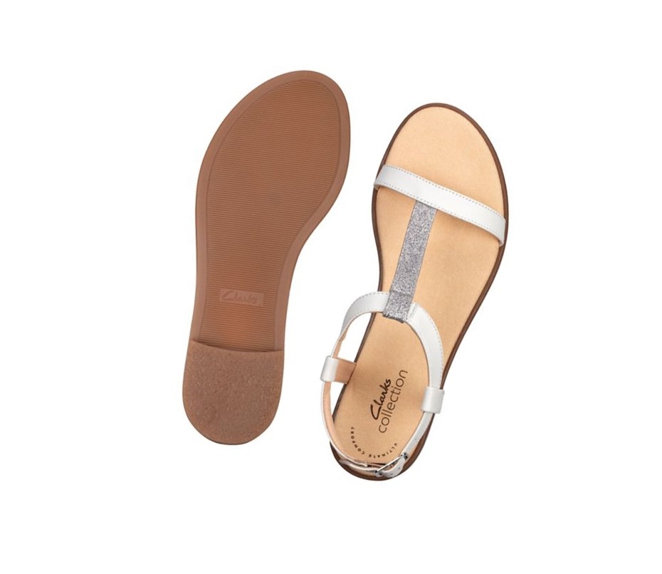 Sandalias Planas Clarks Bay Rosa T-bar Textil Mujer Blancas | UDYA-18479