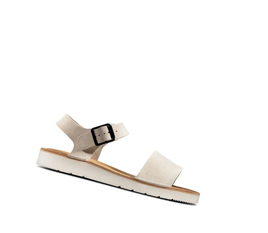 Sandalias Planas Clarks Lunan Correa. Gamuza Mujer Blancas | UFIJ-94016