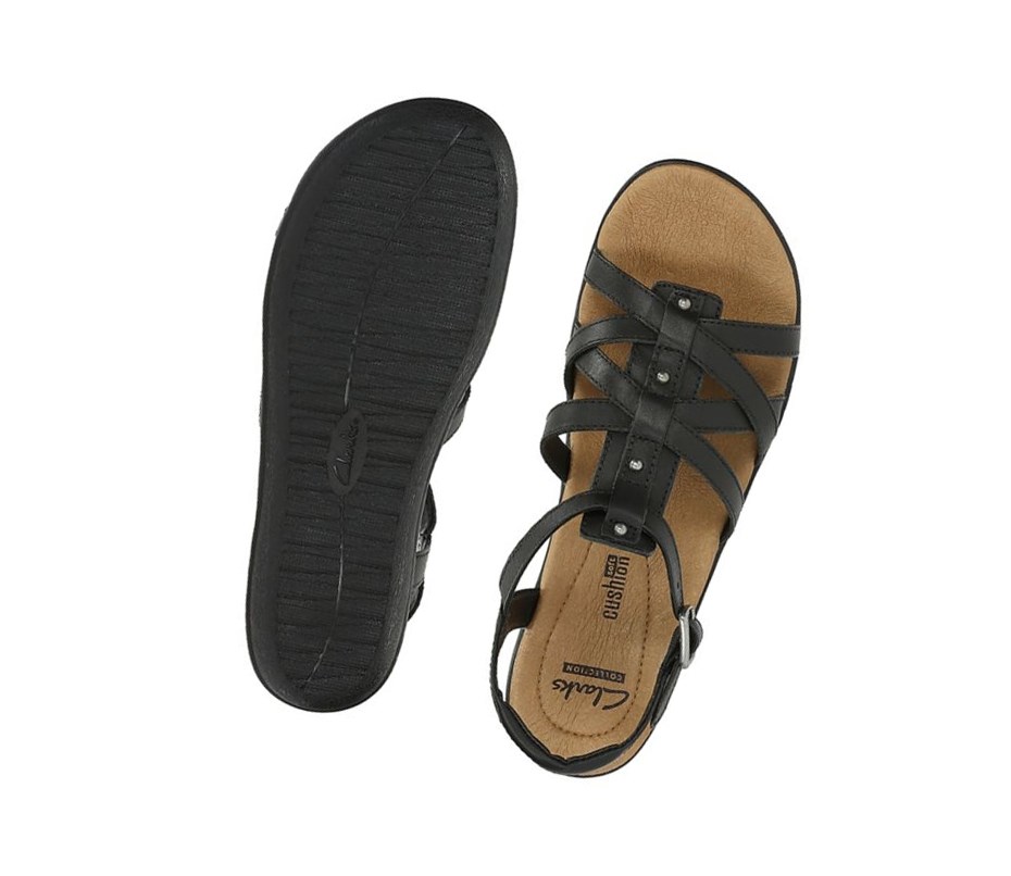 Sandalias Planas Clarks Manilla Bonita Cuero Mujer Negras | NBMZ-64530