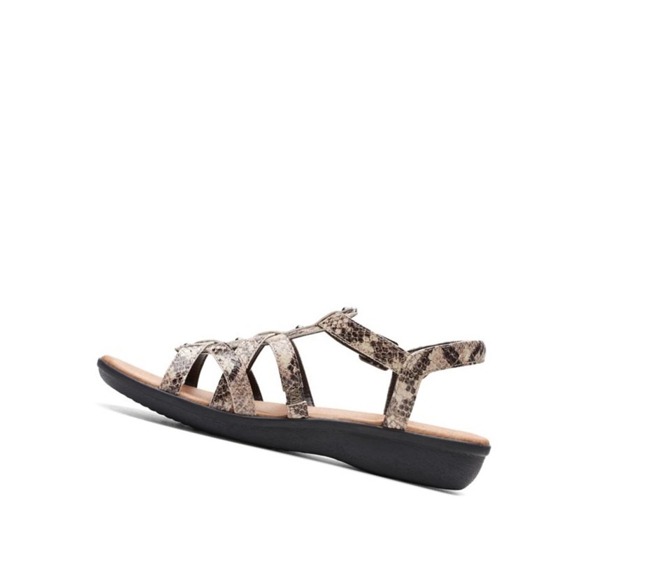 Sandalias Planas Clarks Manilla Bonita Sintetico Mujer Beige Serpent | MBLN-04516