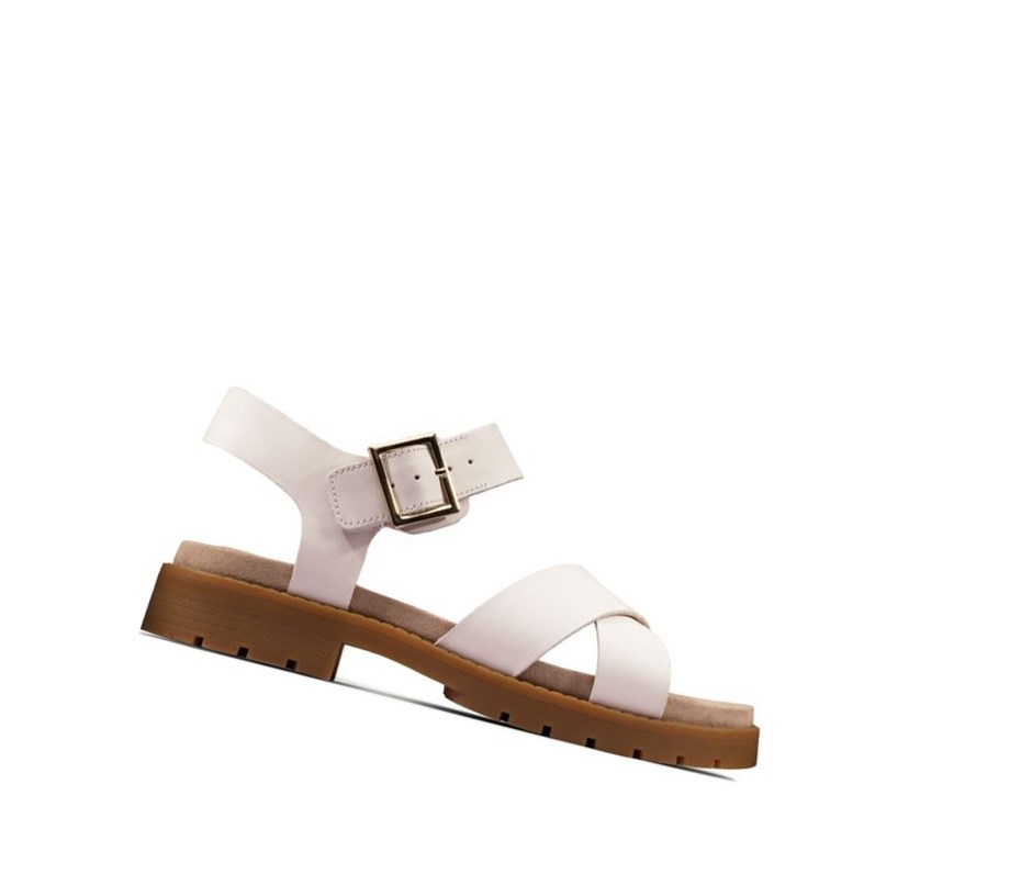 Sandalias Planas Clarks Orinoco Correa Cuero Mujer Blancas | BNTY-68025