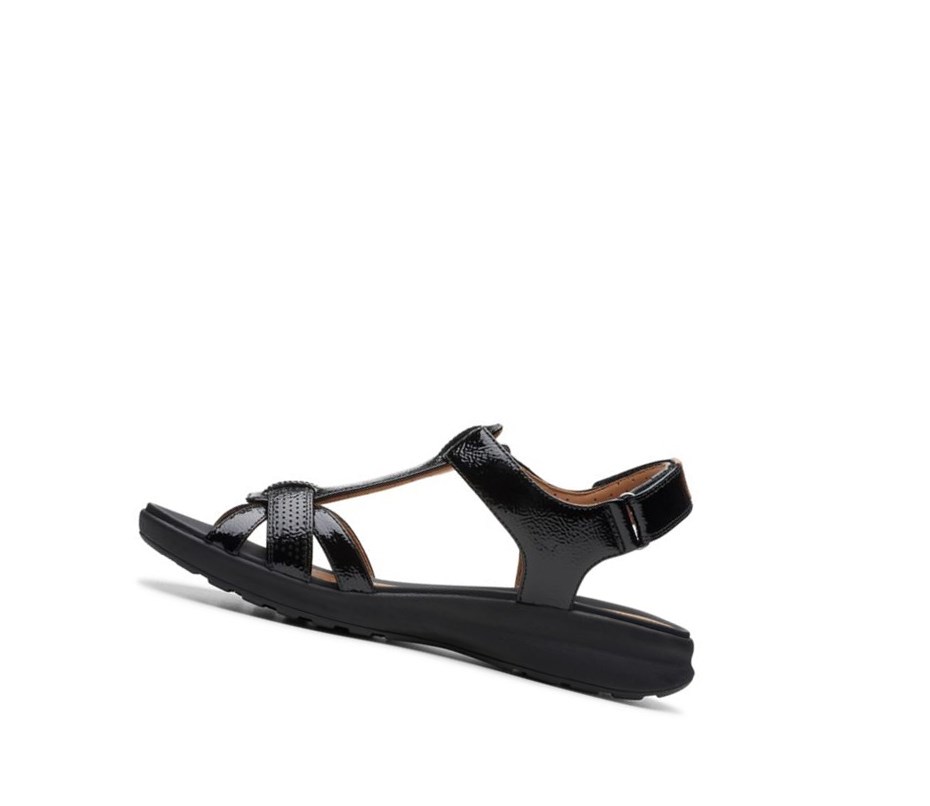 Sandalias Planas Clarks Un Adorn Vibe Charol Cuero Mujer Negras | GRTN-81956