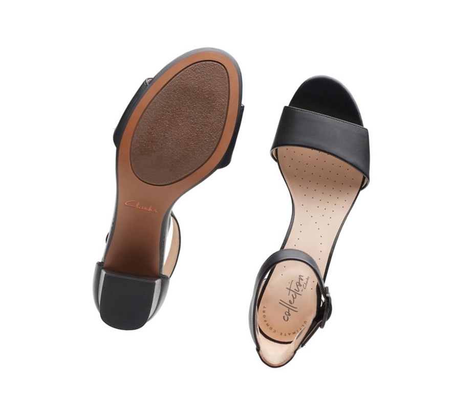 Sandalias Tacon Clarks Deva Mae Cuero Mujer Negras | FVSY-10738