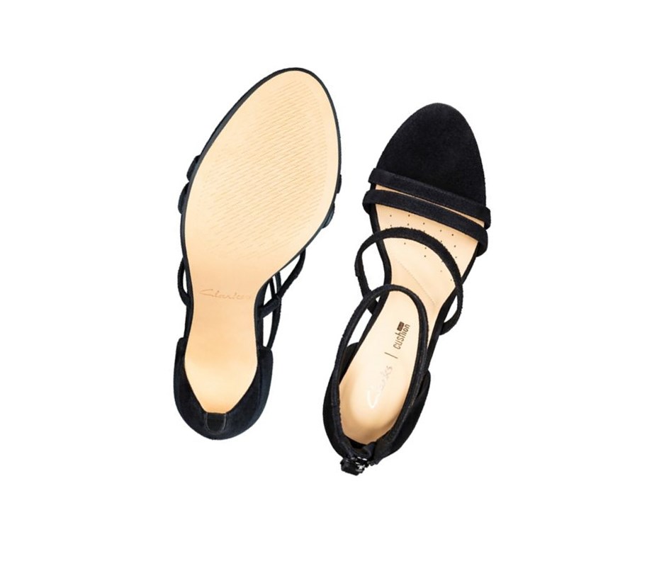 Sandalias Tacones Clarks Curtain Correa Gamuza Mujer Negras | EBZY-36017