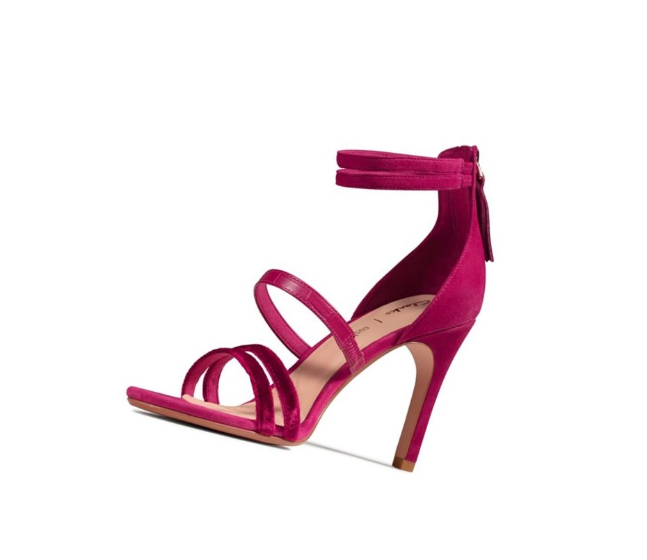 Sandalias Tacones Clarks Curtain Correa Cuero Mujer Fucsia | JGZP-16583