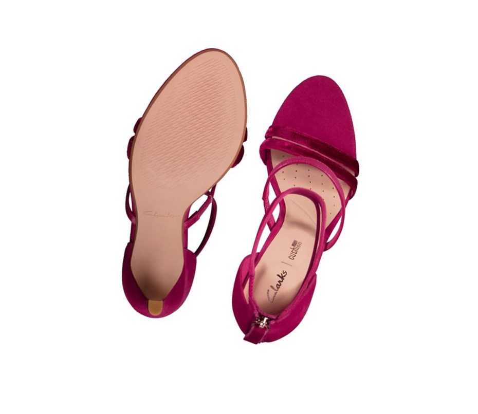 Sandalias Tacones Clarks Curtain Correa Cuero Mujer Fucsia | JGZP-16583