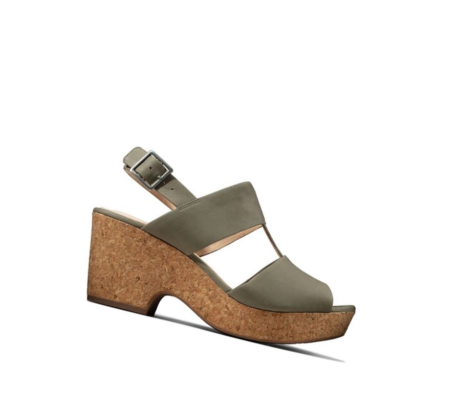 Sandalias Tacones Clarks Maritsa Glad Gamuza Mujer Verde Oliva | YQXL-96507