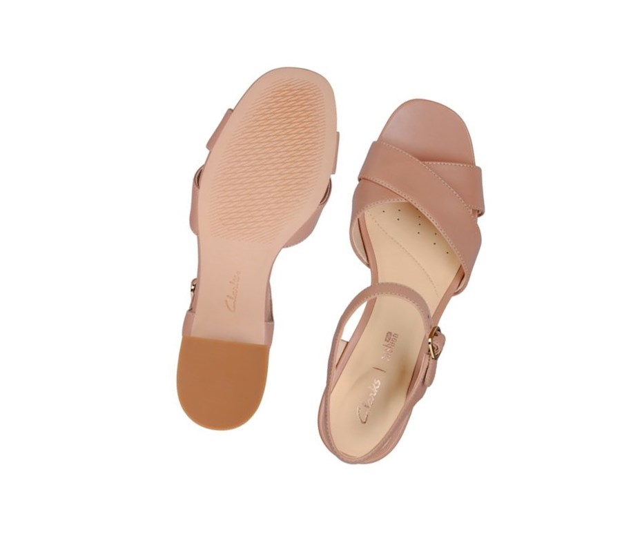 Sandalias Tacones Clarks Sheer 35 Correa Cuero Mujer Arena | DGPC-79842