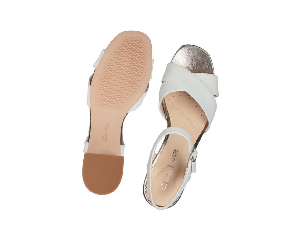 Sandalias Tacones Clarks Sheer 35 Correa Cuero Mujer Blancas | FLUN-97864