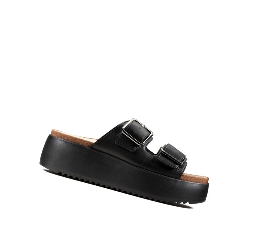 Sandalias de Diapositivas Clarks Botanic Chanclas Cuero Mujer Negras | VSCQ-72450