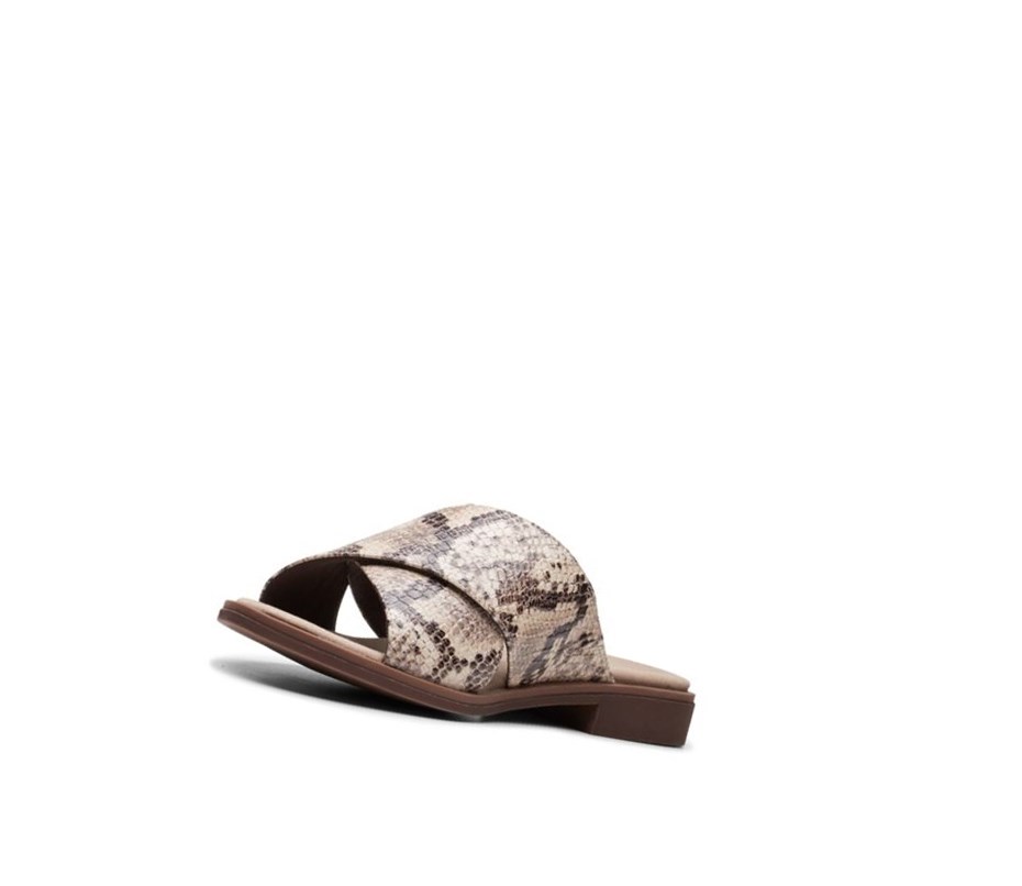 Sandalias de Diapositivas Clarks Declan Ivy Mujer Beige Serpent | RKEM-40682