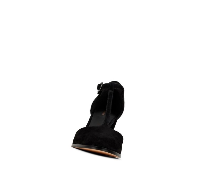 Tacones Clarks Kaylin 85 T Bar Gamuza Mujer Negras | WTZL-71854