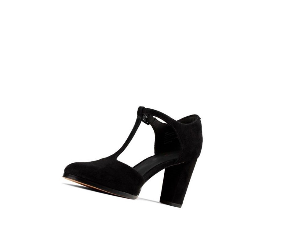 Tacones Clarks Kaylin 85 T Bar Gamuza Mujer Negras | WTZL-71854