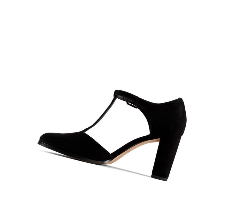 Tacones Clarks Kaylin 85 T Bar Gamuza Mujer Negras | WTZL-71854