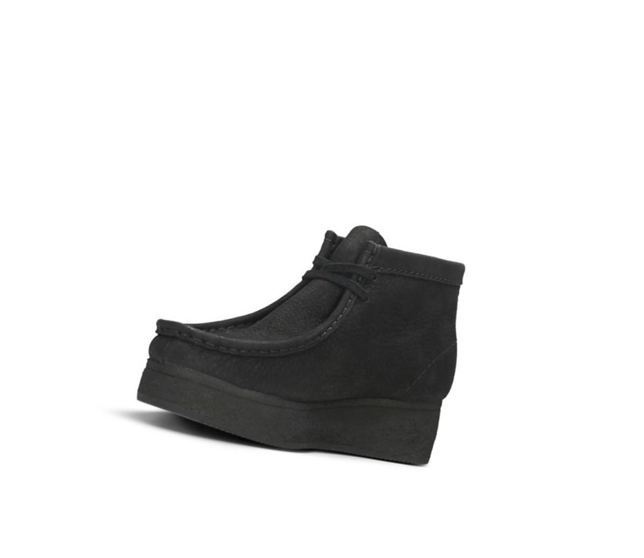 Wallabee Clarks Wedge Nubuck Cuero Mujer Negras | YVBS-83564