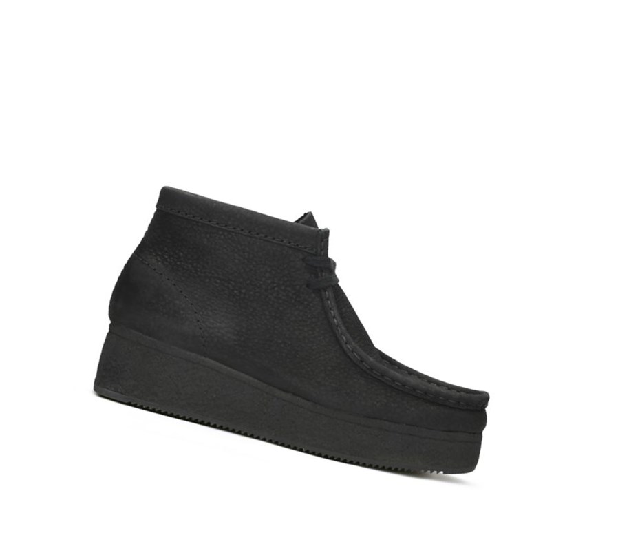 Wallabee Clarks Wedge Nubuck Cuero Mujer Negras | YVBS-83564