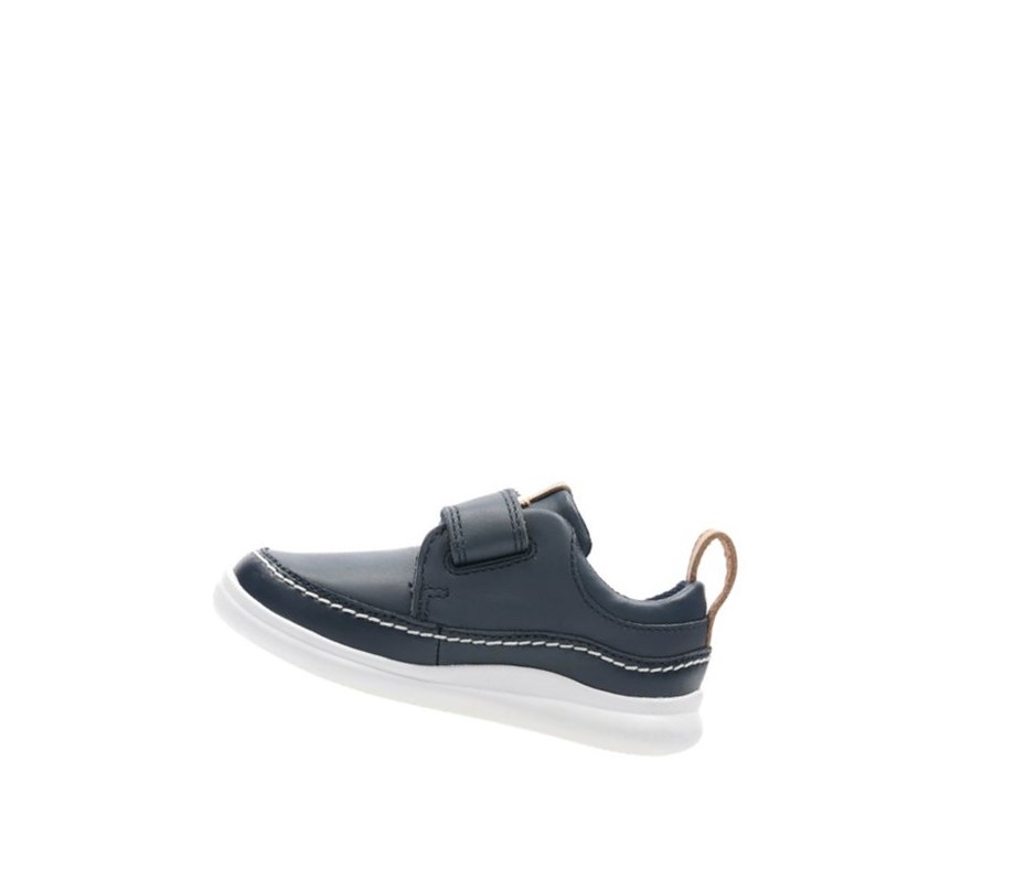 Zapatillas Casuales Clarks Crest Ember Cuero Niño Azul Marino | UBQW-60314