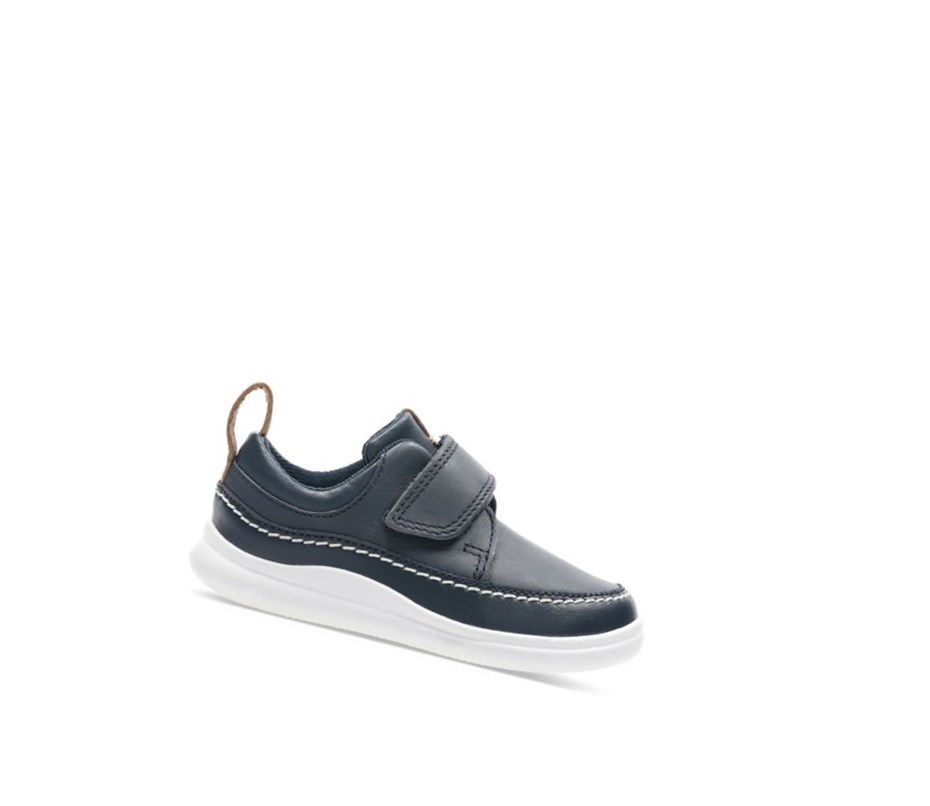 Zapatillas Casuales Clarks Crest Ember Cuero Niño Azul Marino | UBQW-60314