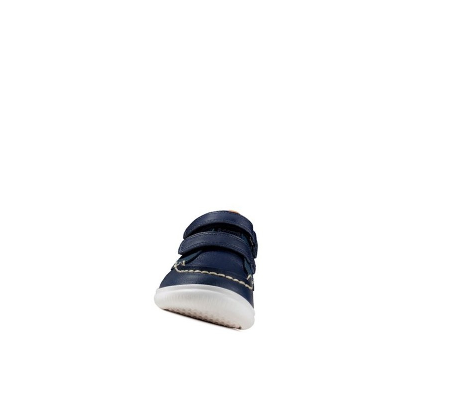 Zapatillas Casuales Clarks Crest Tuktu Cuero Niño Azul Marino | WBSQ-37015