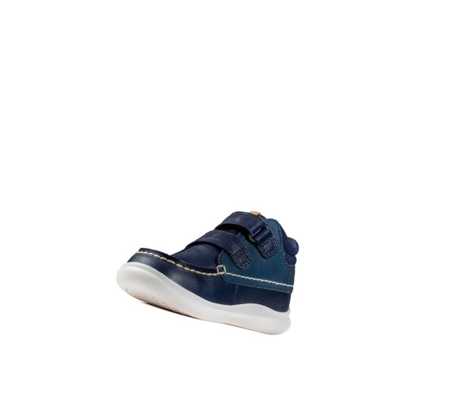 Zapatillas Casuales Clarks Crest Tuktu Cuero Niño Azul Marino | WBSQ-37015