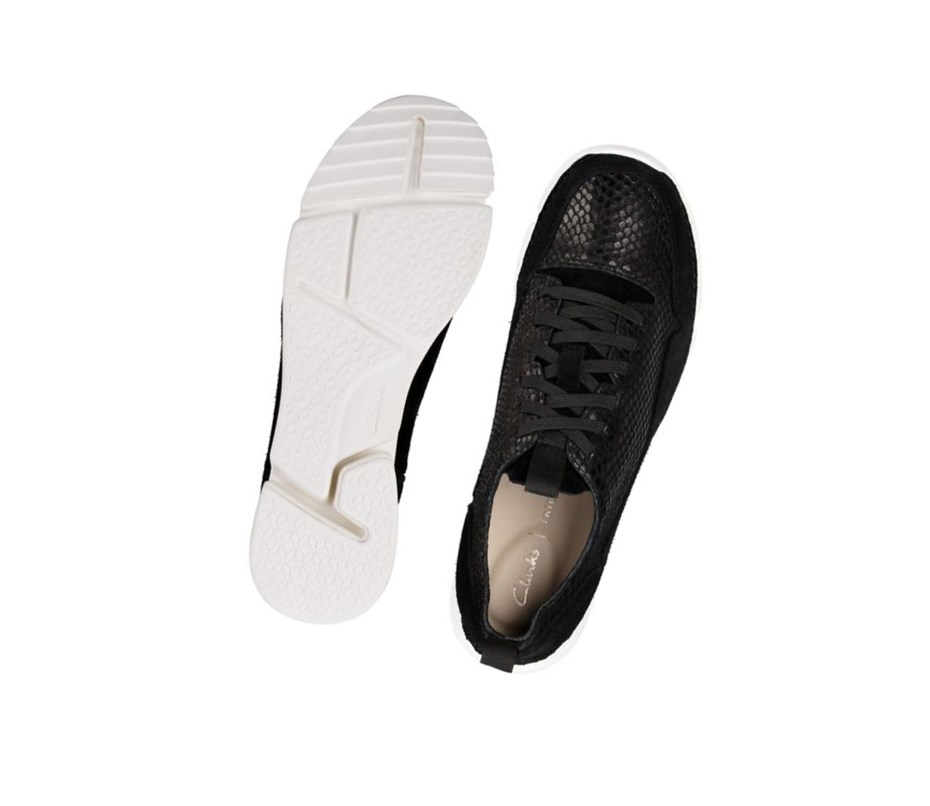 Zapatillas Casuales Clarks Tri Spark Cuero Mujer Negras Serpent | YMVQ-82516