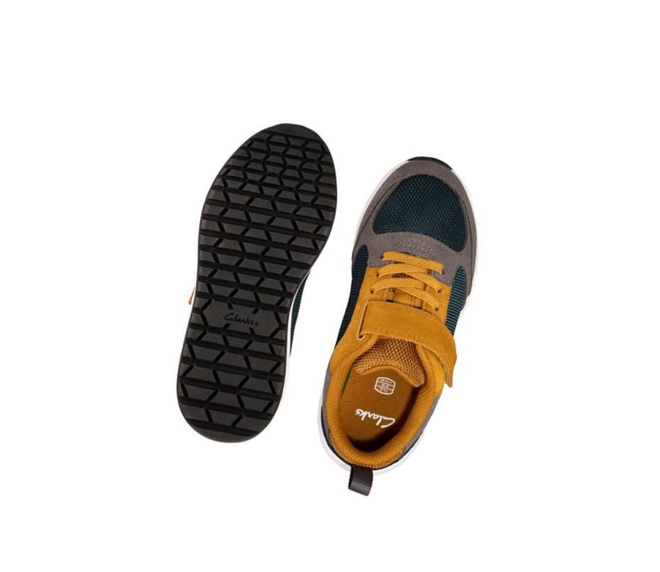 Zapatillas Clarks Aeon Flex Textil Niño Gris Oscuro Amarillo | VBHP-25018