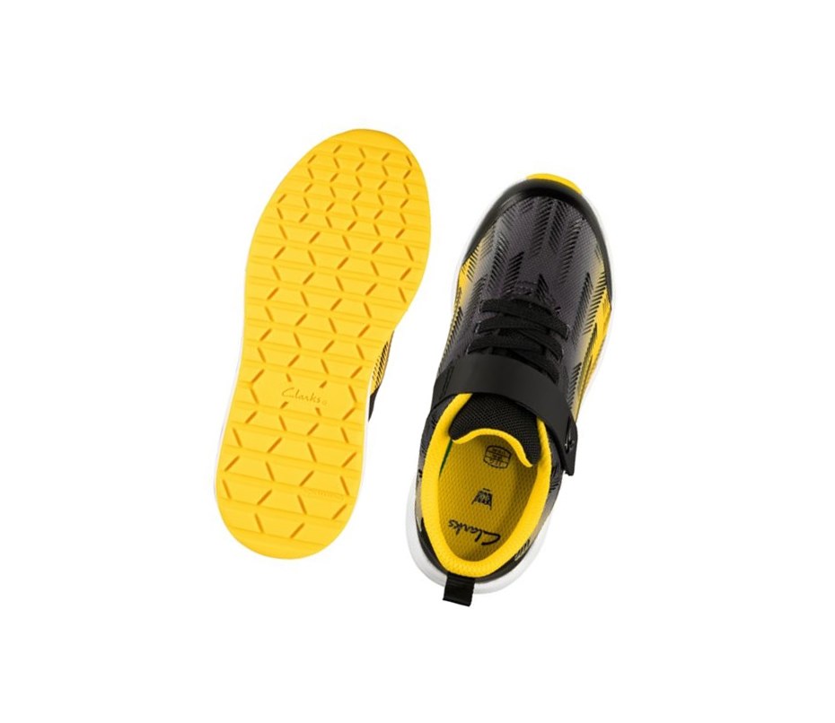 Zapatillas Clarks Aeon Pace Cuero Niña Negras Amarillo | RVMU-30712