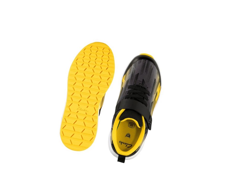 Zapatillas Clarks Aeon Pace Cuero Niño Negras Amarillo | PMAK-75104