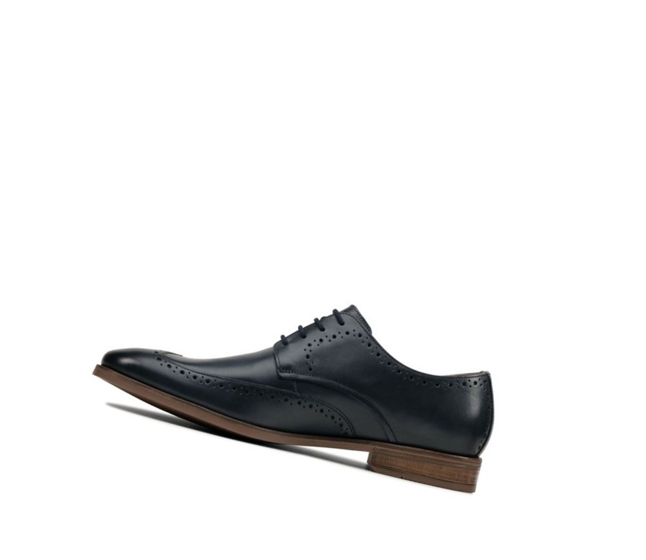 Zapatos Brogue Clarks Stanford Limit Cuero Hombre Azul Marino | YRUW-23790