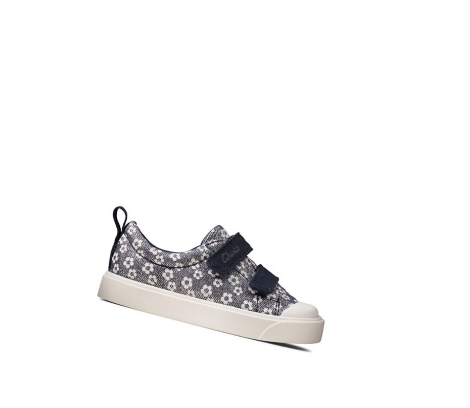 Zapatos Casuales Clarks City Bright Floral Niño Azul Marino | GFQD-75431