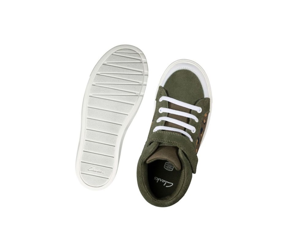 Zapatos Casuales Clarks City Hop Niño Verde Oliva Camuflaje | HDWX-73285