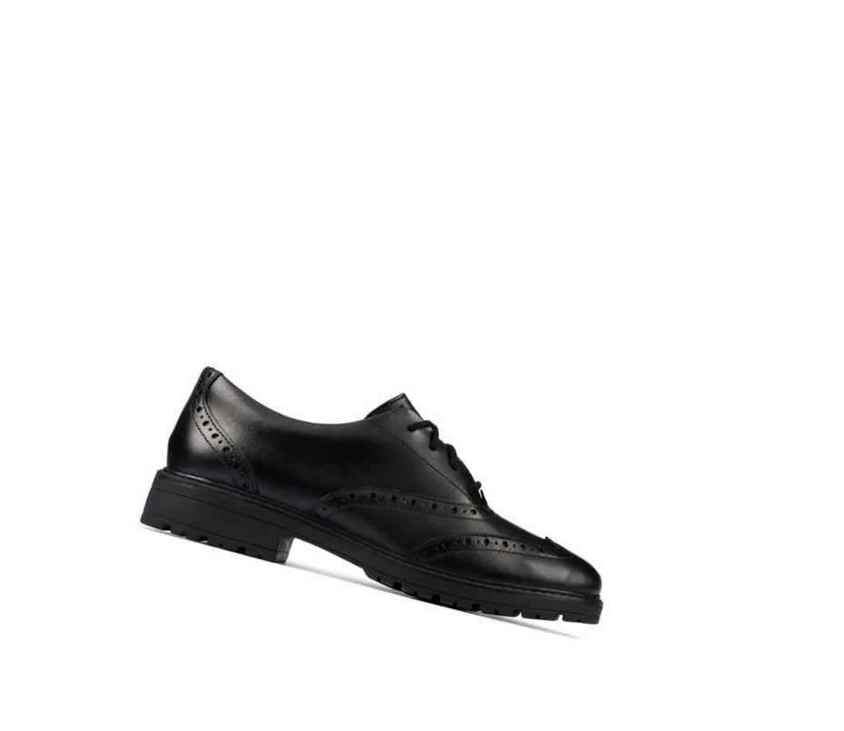 Zapatos Escolares Clarks Loxham Cuero Niña Negras | EAJI-63824