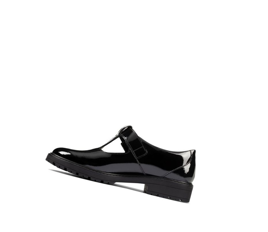 Zapatos Escolares Clarks Loxham Shine Charol Cuero Niña Negras | TPKV-85269