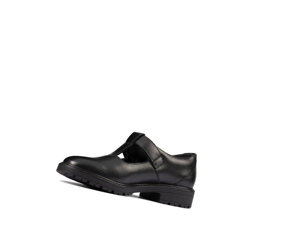 Zapatos Escolares Clarks Loxham Shine Cuero Niña Negras | IVRZ-50316