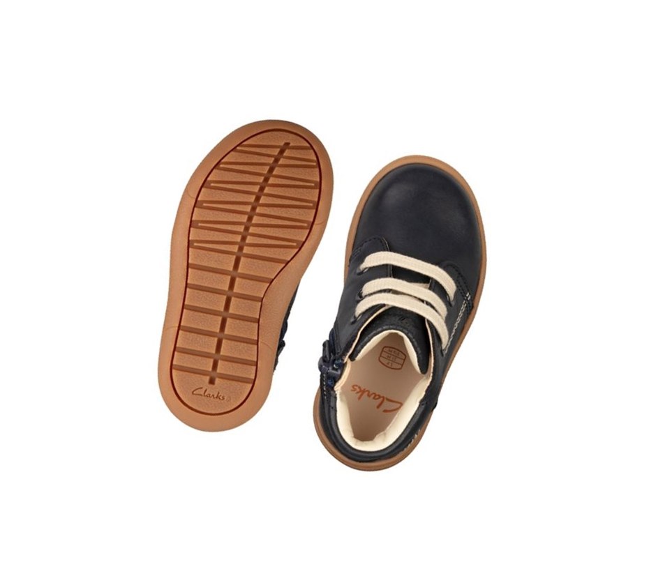 Zapatos Piel Clarks Flash Cuero Niño Azul Marino | MCJY-90672