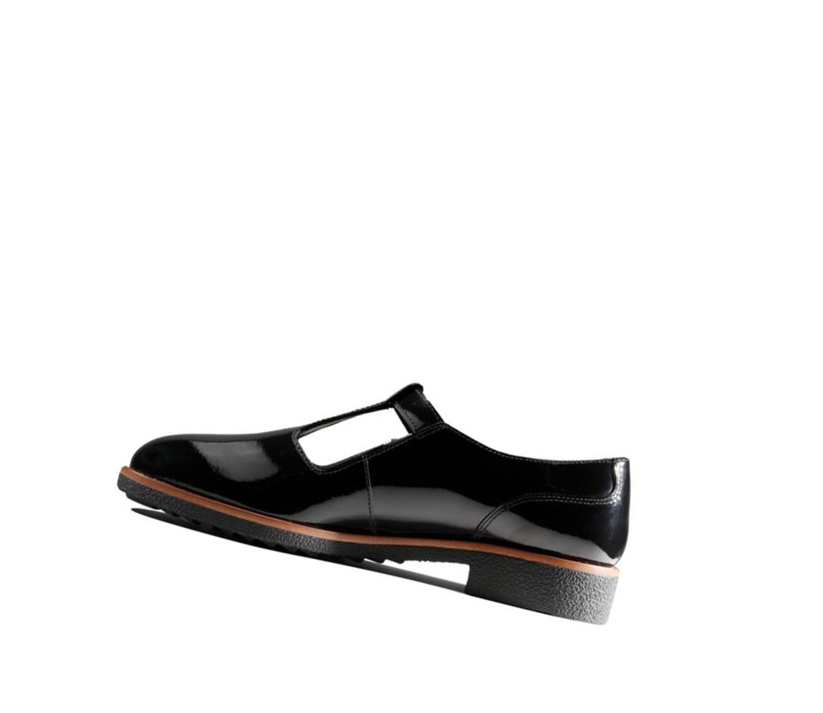 Zapatos Piel Clarks Griffin Town Charol Anchos Fit Mujer Negras | IYRQ-18523