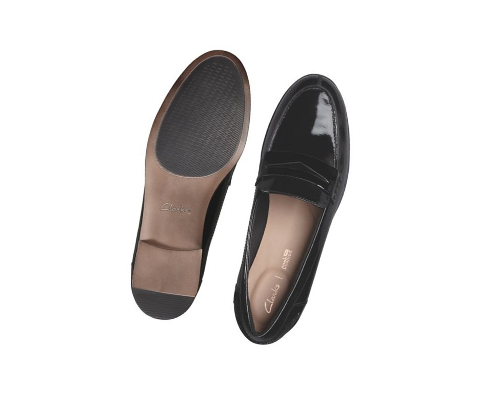 Zapatos Piel Clarks Hamble Charol Cuero Anchos Fit Mujer Negras | JQOL-34561