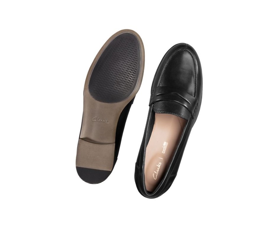 Zapatos Piel Clarks Hamble Cuero Anchos Fit Mujer Negras | EWBI-91576