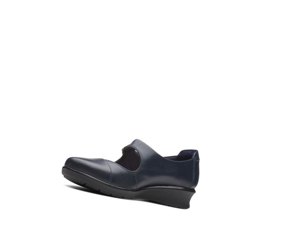 Zapatos Piel Clarks Hope Henley Cuero Anchos Fit Mujer Azul Marino | CYXF-35716