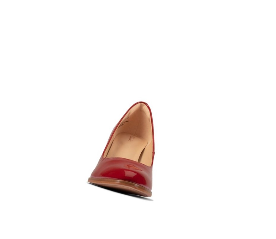 Zapatos Piel Clarks Kaylin Cara 2 Charol Cuero Anchos Fit Mujer Rojas | CXSU-10458